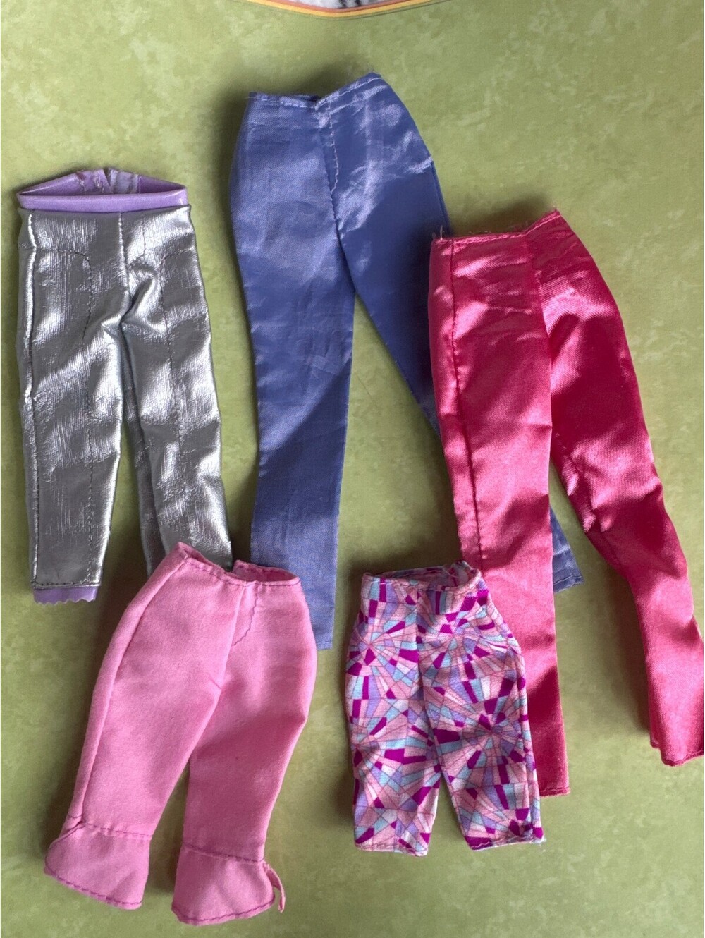 Y2K Doll Clothes Lot 5 Pants fits Barbie Metallic Leggings Satin Flares Capris